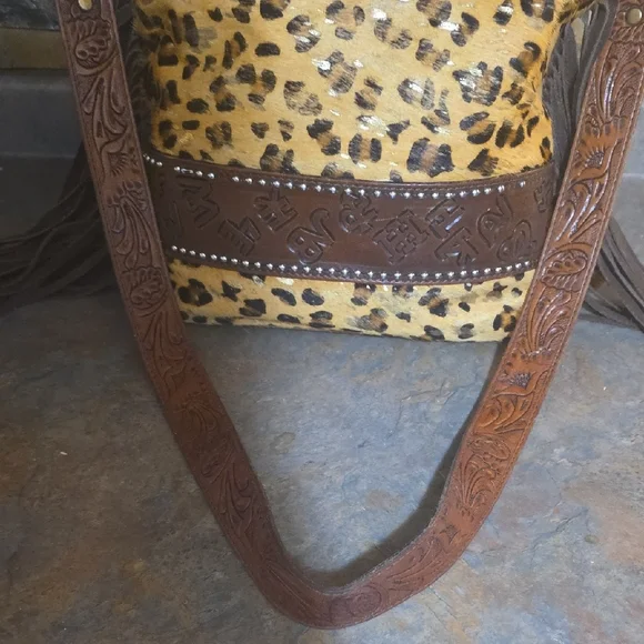 American Darling Leopard and Brown Fringe Shoulder Bag - Picture 5 of 10